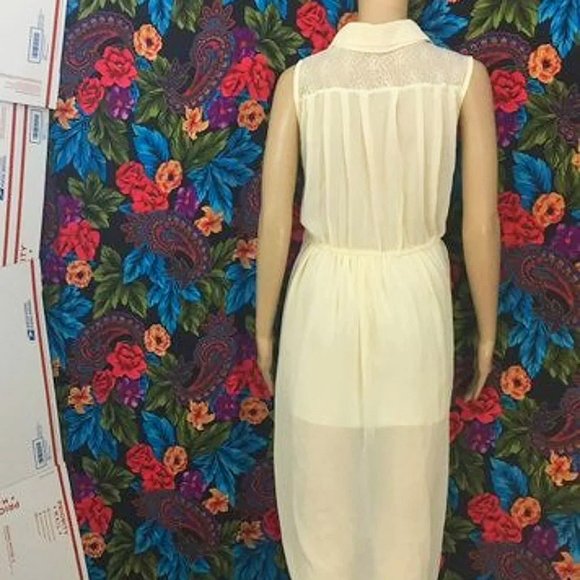 WOMEN'S LIGHT BEIGE CREME DRESS PRETTY BUTTON UP COLLAR MIDI DRESS LARGE - Picture 6 of 7